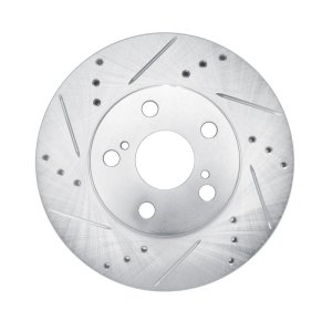 Lexus CT200h Brake Rotor (1) - Front Left - R1 Concepts - Drilled & Slotted - Silver - `10-`17